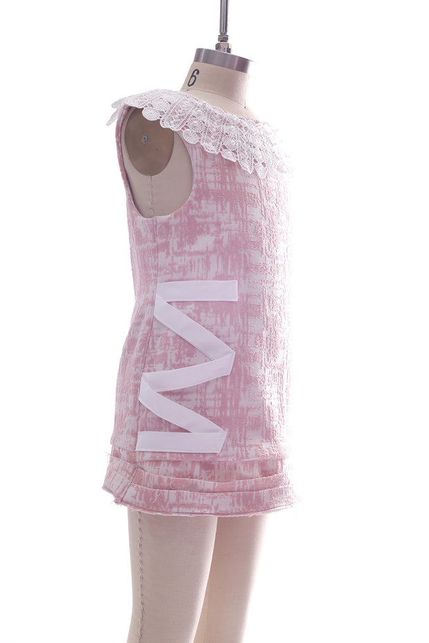 girls jacquard pink dress side view